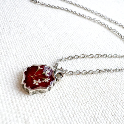 Holly Pressed Flower Necklace | Silver