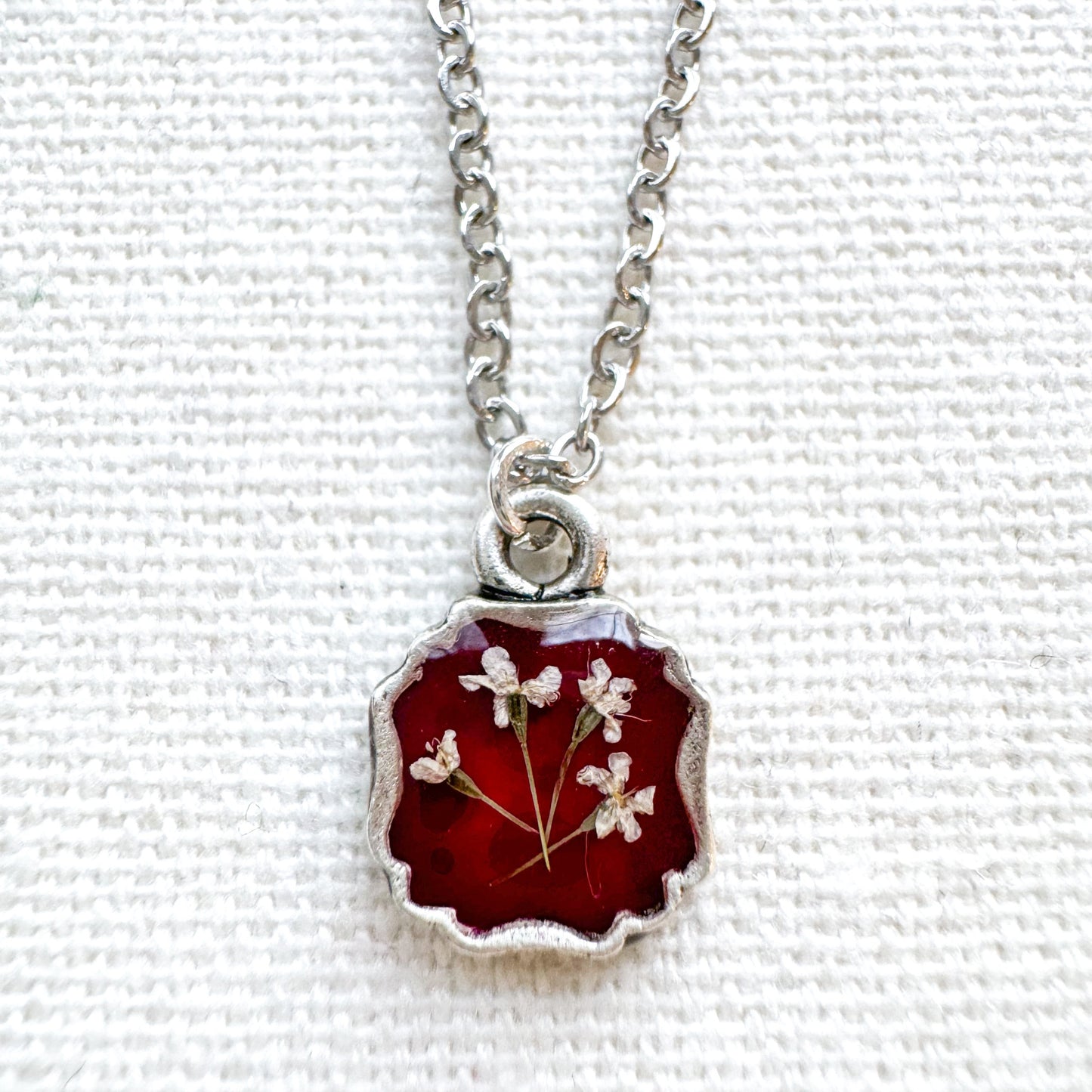 Holly Pressed Flower Necklace | Silver