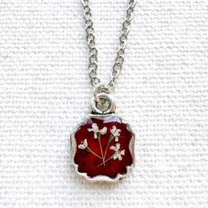Holly Pressed Flower Necklace | Silver