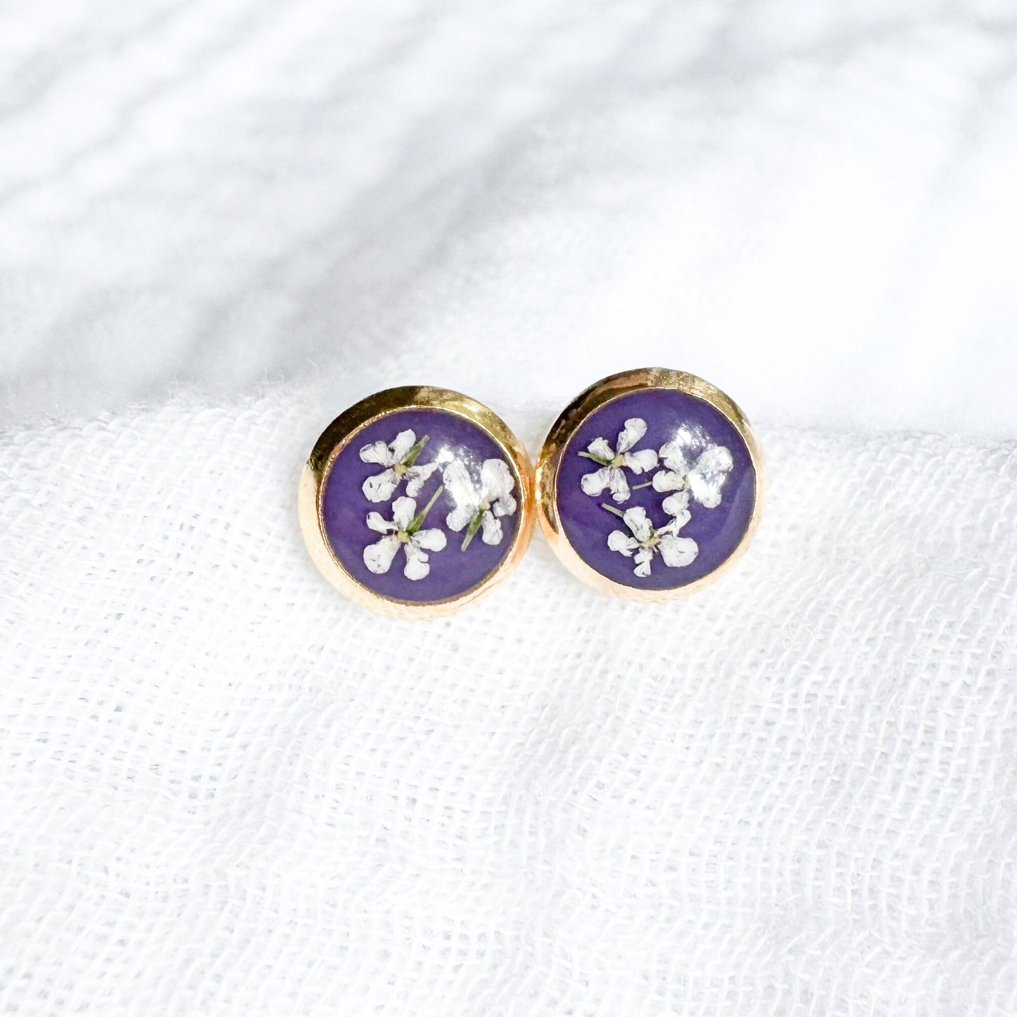 Iris Pressed Flower Earrings | Gold