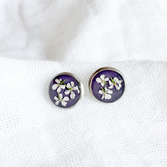 Iris Pressed Flower Earrings | Silver