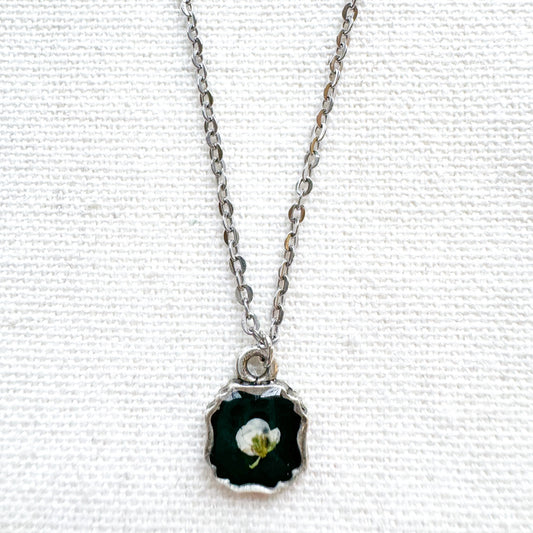 Ivy Pressed Flower Necklace | Silver
