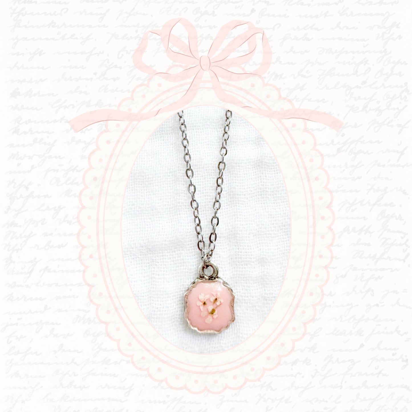 Emma Mini Frame Pressed Flower Necklace | Silver