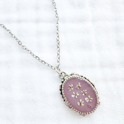 *Slightly Imperfect* Georgiana Ornate Pressed Flower Necklace | Silver