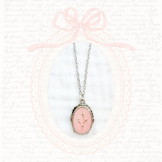 Emma Ornate Pressed Flower Necklace | Silver