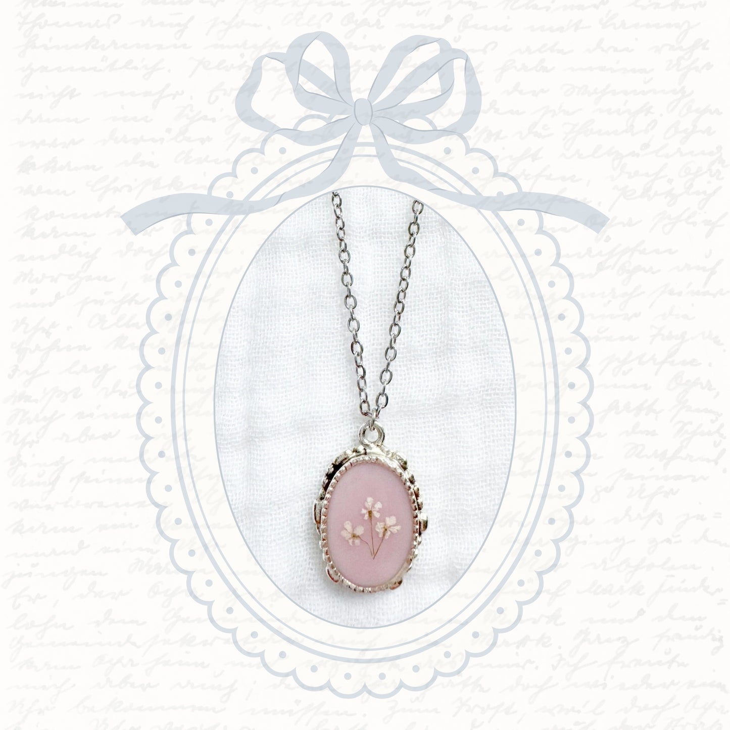 Jane Ornate Pressed Flower Necklace | Silver