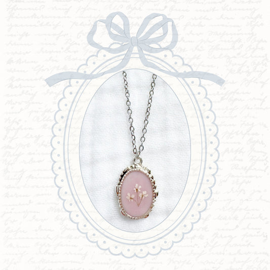 Jane Ornate Pressed Flower Necklace | Silver