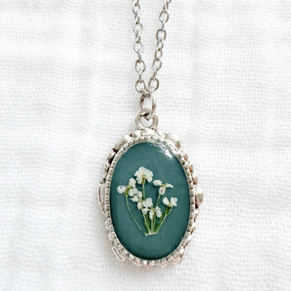 Jane Ornate Pressed Flower Necklace | Silver