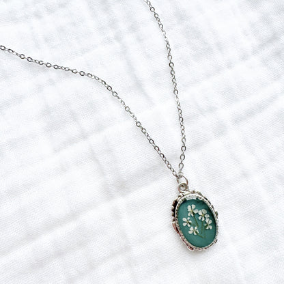 Jeannie Pressed Flower Necklace | Silver