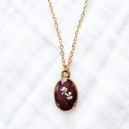 Jessie Mini Ornate Pressed Flower Necklace | Gold