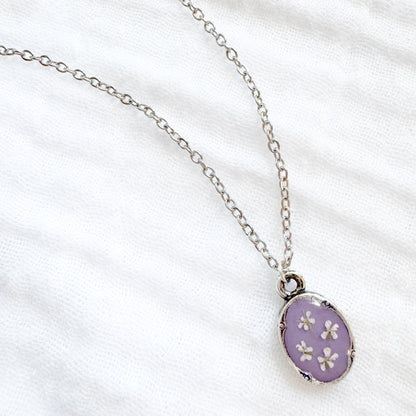 Jessie Mini Ornate Pressed Flower Necklace | Silver