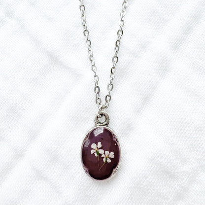 Jessie Mini Ornate Pressed Flower Necklace | Silver