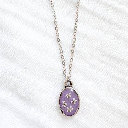 Jessie Mini Ornate Pressed Flower Necklace | Silver