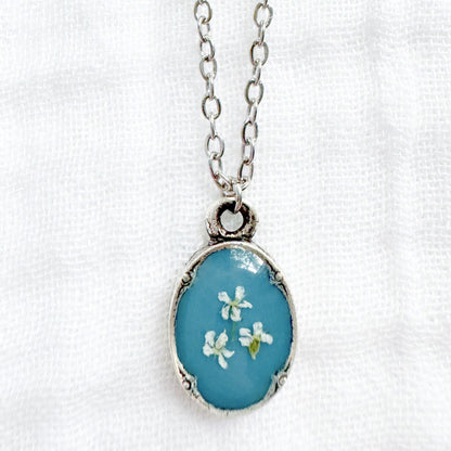 Judy Mini Ornate Pressed Flower Necklace | Silver