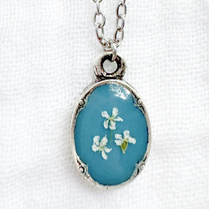 Judy Mini Ornate Pressed Flower Necklace | Silver