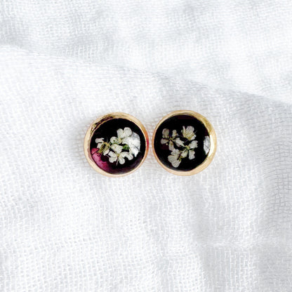 Alexandrite Pressed Flower Earrings | June Birthstone, Gold