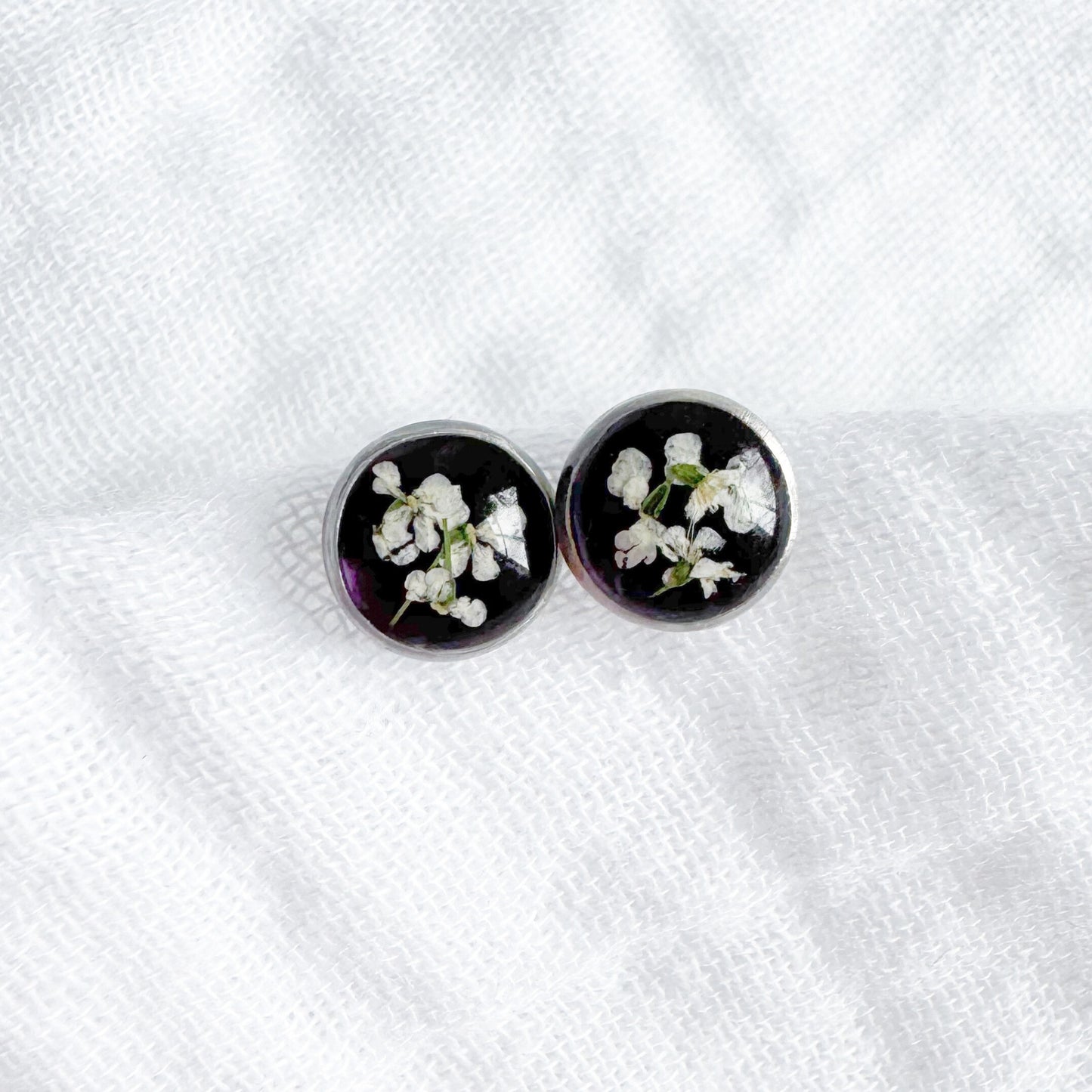 Alexandrite Pressed Flower Earrings | June Birthstone, Silver