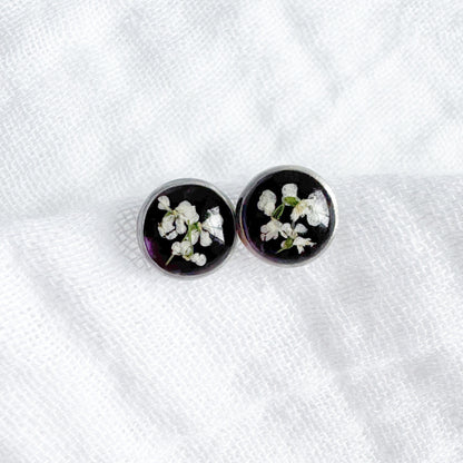 Alexandrite Pressed Flower Earrings | June Birthstone, Silver
