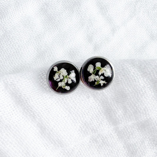 June Birthstone Alexandrite Pressed Flower Earrings | Silver