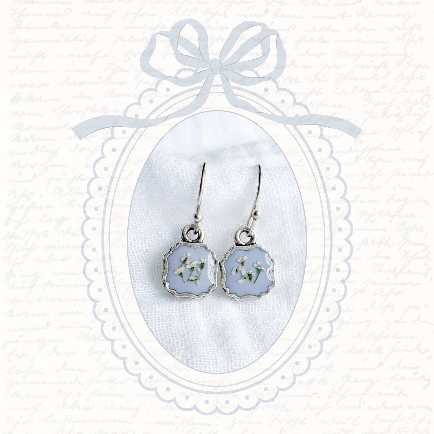 Kitty Pressed Flower Drop Earrings | Silver