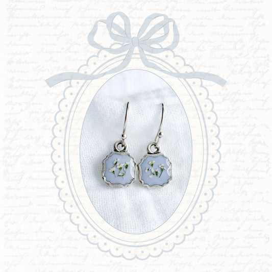 Kitty Pressed Flower Drop Earrings | Silver