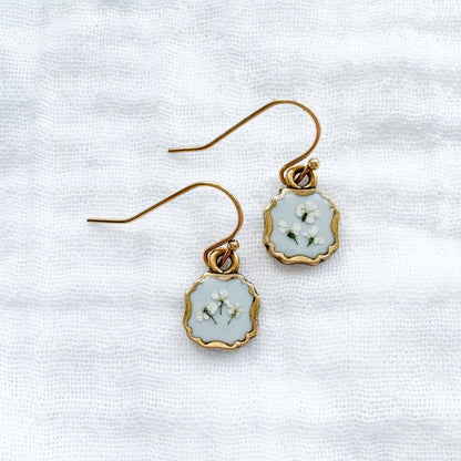 *Custom* Something Blue Pressed Flower Drop Earrings | Gold or Silver