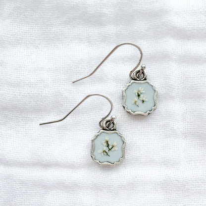 *Custom* Something Blue Pressed Flower Drop Earrings | Gold or Silver