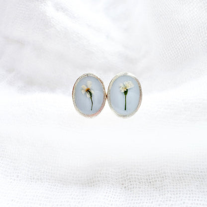 Laurence Pressed Flower Oval Earrings | Silver