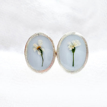 Laurence Pressed Flower Oval Earrings | Silver