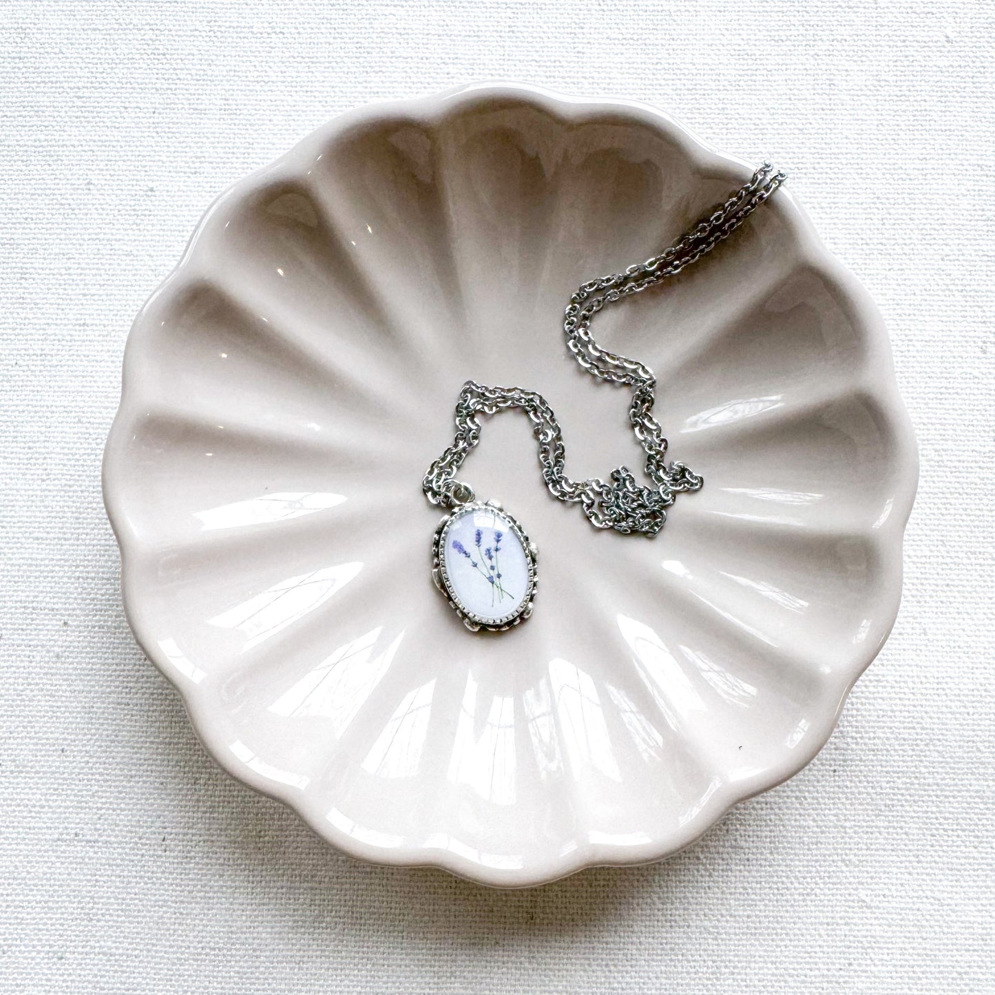 Lavender Botanical Illustration Pendant Necklace | Silver