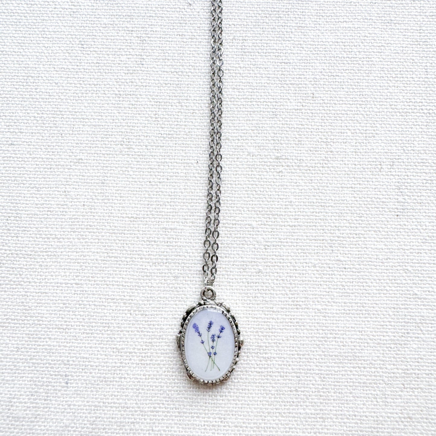 Lavender Botanical Illustration Pendant Necklace | Silver