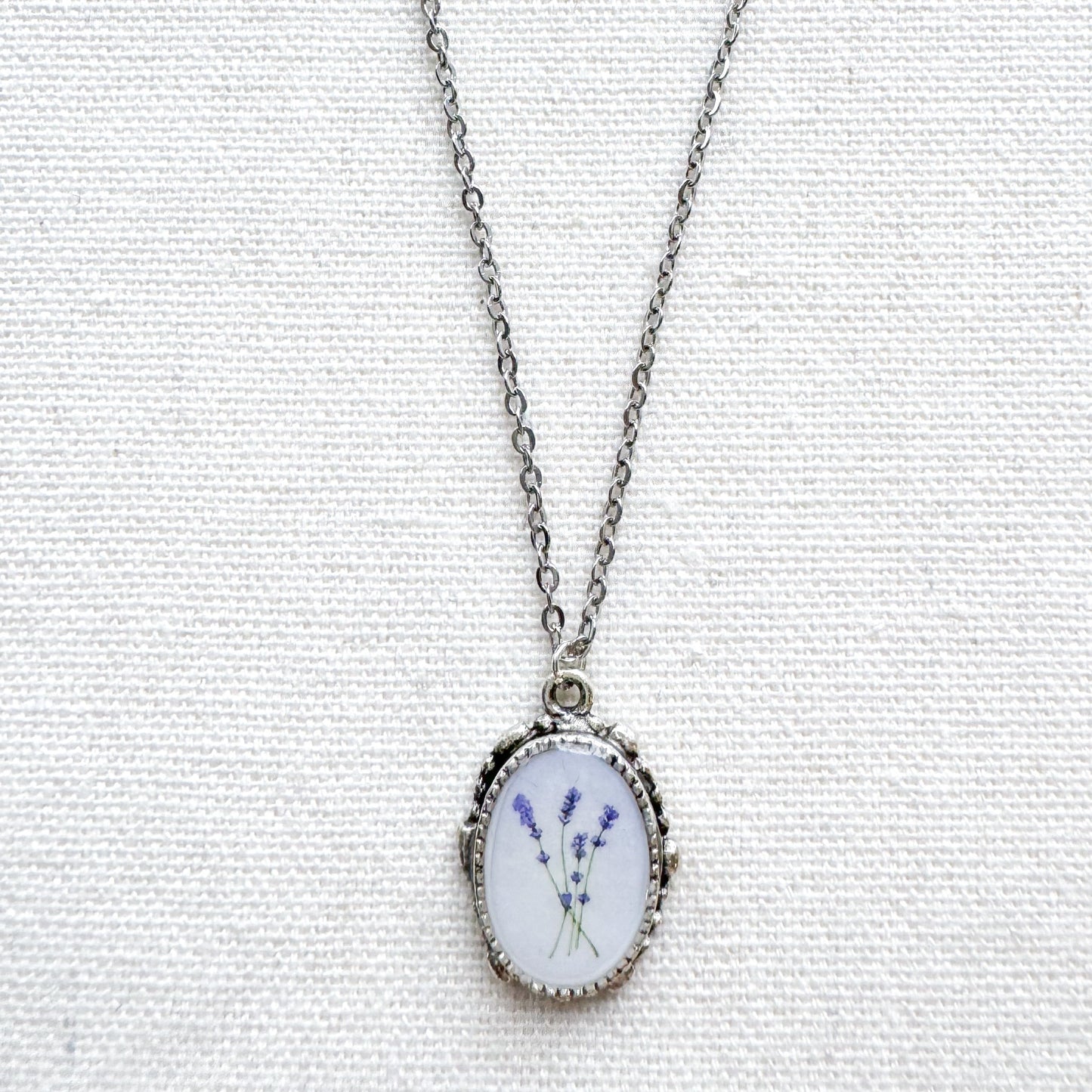 Lavender Botanical Illustration Pendant Necklace | Silver