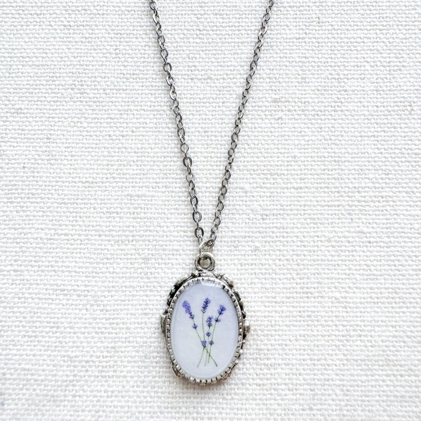 Lavender Botanical Illustration Pendant Necklace | Silver