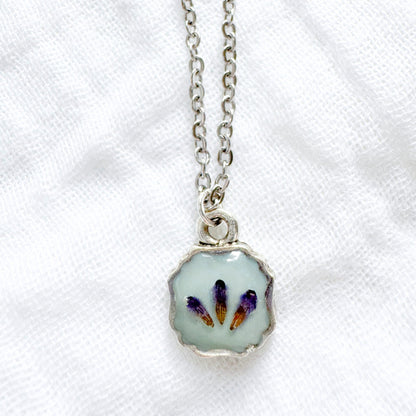 Lavender Trio Mini Frame Pressed Flower Necklace | Silver
