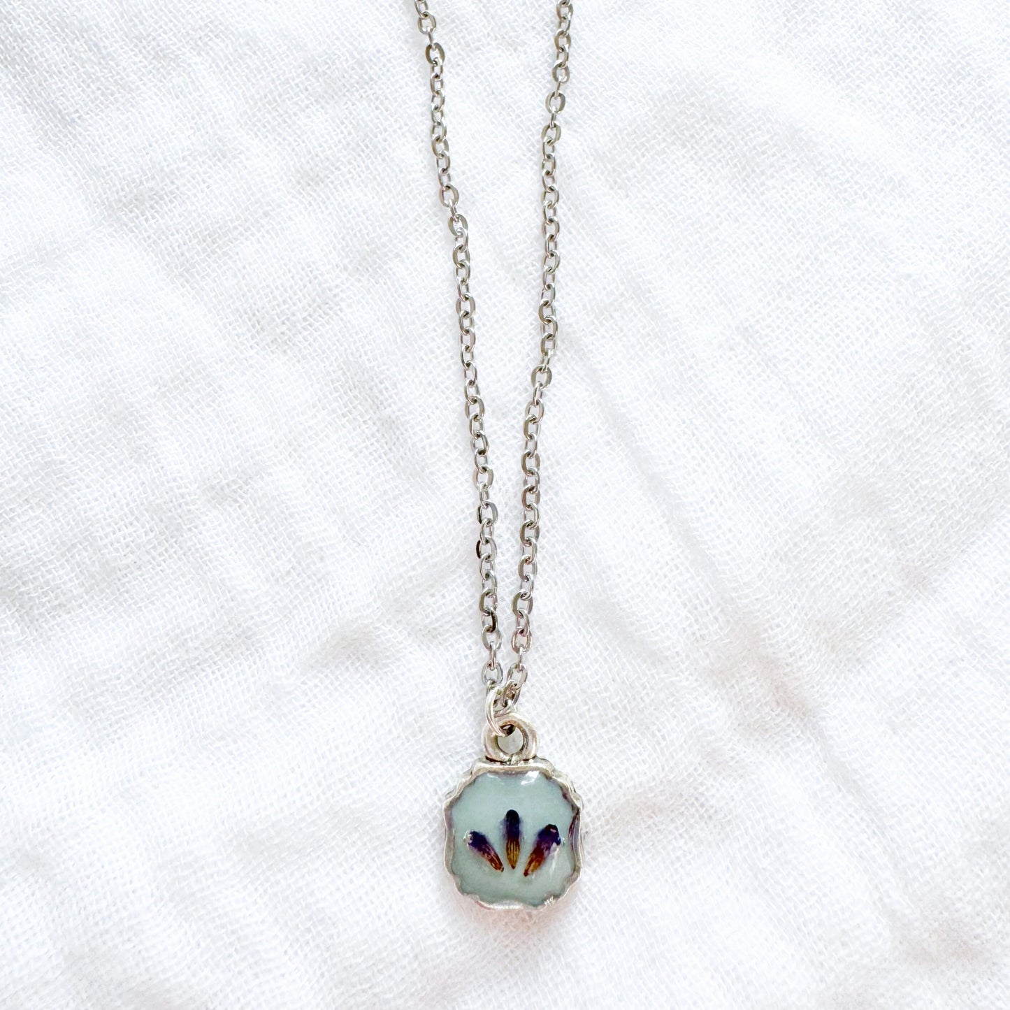 Lavender Trio Mini Frame Pressed Flower Necklace | Silver