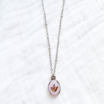 Lavender Trio Mini Ornate Pressed Flower Necklace | Silver