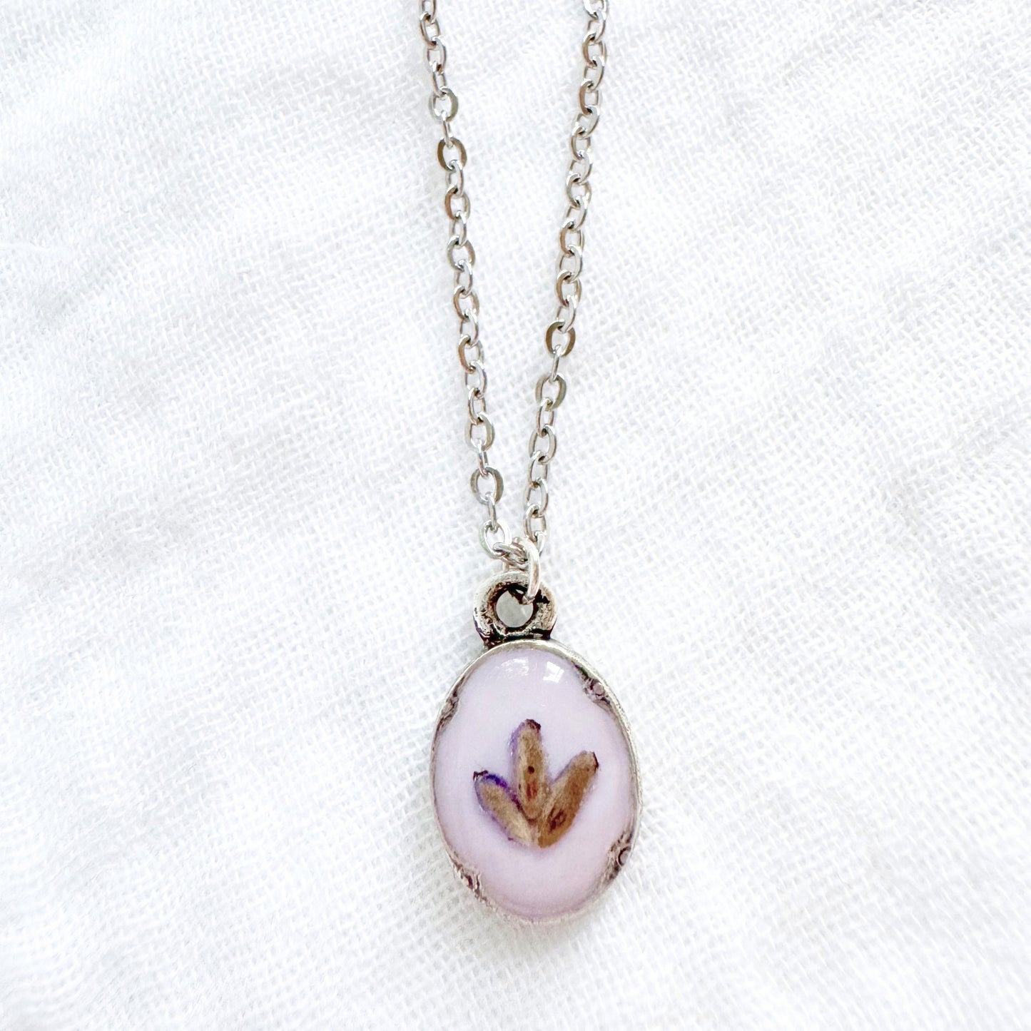 Lavender Trio Mini Ornate Pressed Flower Necklace | Silver