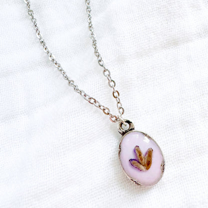 Lavender Trio Mini Ornate Pressed Flower Necklace | Silver