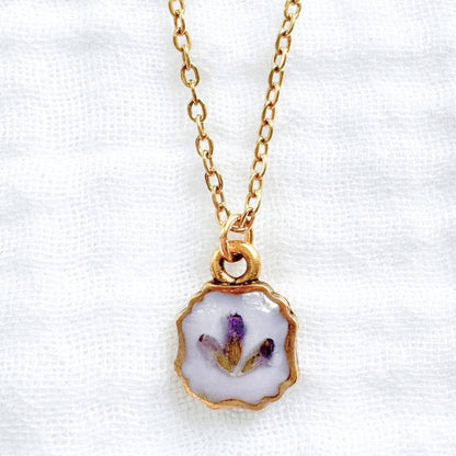 Lavender Trio Mini Frame Pressed Flower Necklace | Gold