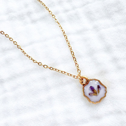 Lavender Trio Mini Frame Pressed Flower Necklace | Gold