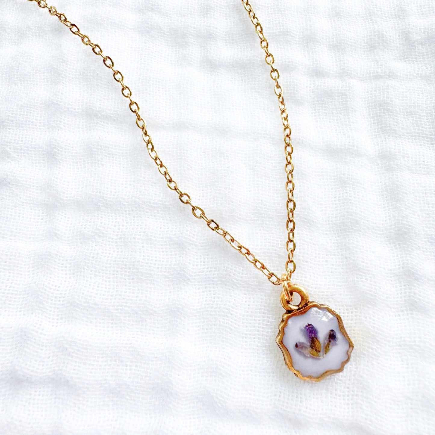 Lavender Trio Mini Frame Pressed Flower Necklace | Gold