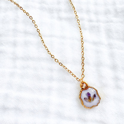 Lavender Trio Mini Frame Pressed Flower Necklace | Gold