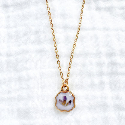 Lavender Trio Mini Frame Pressed Flower Necklace | Gold