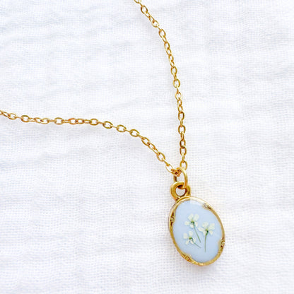 *Custom* Leah Mini Ornate Pressed Flower Necklace | Gold
