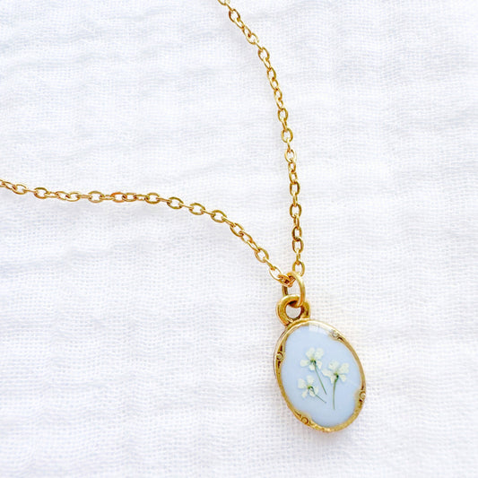 *Custom* Leah Mini Ornate Pressed Flower Necklace | Gold