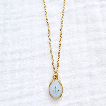 *Custom* Leah Mini Ornate Pressed Flower Necklace | Gold