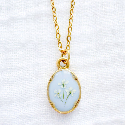 *Custom* Leah Mini Ornate Pressed Flower Necklace | Gold
