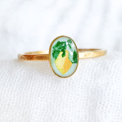 Hand-painted Botanical Lemon Ring | Gold