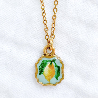 Hand-painted Botanical Lemon Mini Frame Necklace | Gold