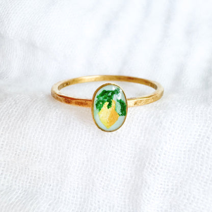 Hand-painted Botanical Lemon Ring | Gold